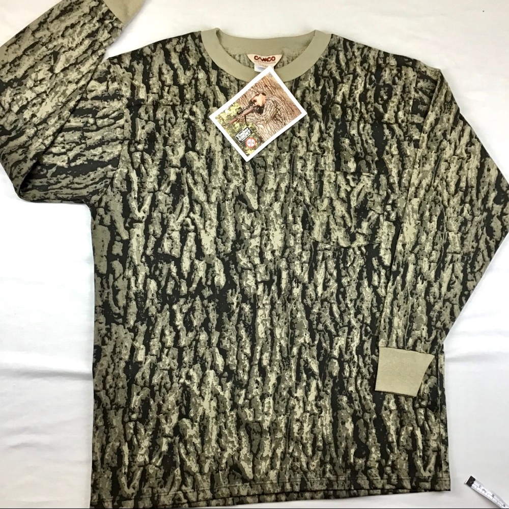 Camouflage Long Sleeve Unisex Shirt. Front pocket